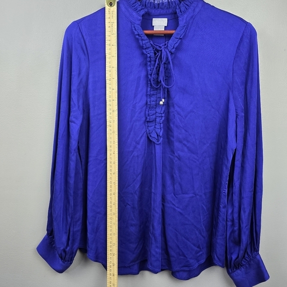 CHICO'S Sandwashed Satin Ruffle Blouse‎ Purple Women's Size 1 (8/10 M) - Picture 12 of 16